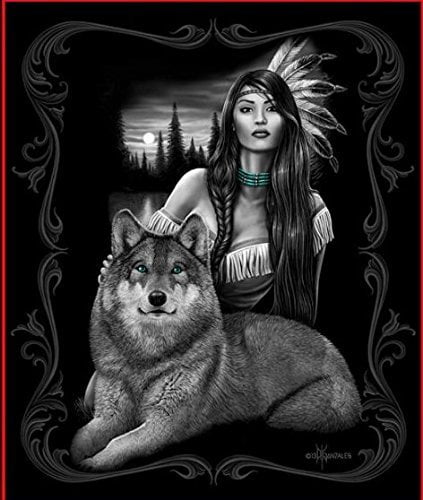 79x95 inches Details about   DGA Essence Native Girl and Wolf Queen Size Plush Blanket 