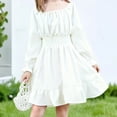 thumbnail image 2 of Favoffer Big Kid Girls Long Sleeve Dress Spring Summer Trumpet Sleeve Ruffle Hem Square Neck Solid Color Swing Gown for Daily Gathering Party Holiday Sizes 4-13Y, 2 of 7