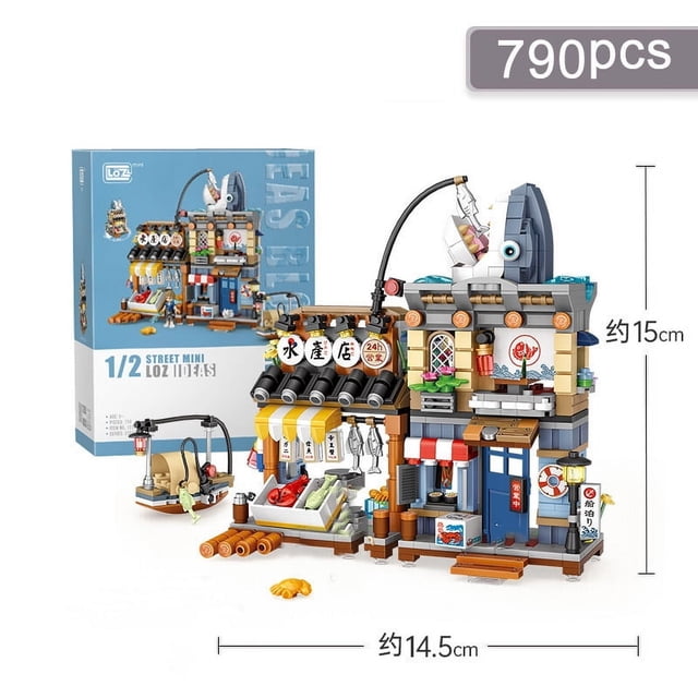 Street View Series Building Blocks Set, Izakaya Shaved Ice Takoyaki Coffee & Panda Tea House DIY Model, Creative Assembled Scenery Bricks Decor Toy Gift for Kids