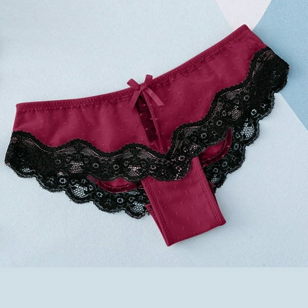 

Qcmgmg Women s Low Waisted Lace Breathable Underwear Women Stretch Solid Color Sexy Panties