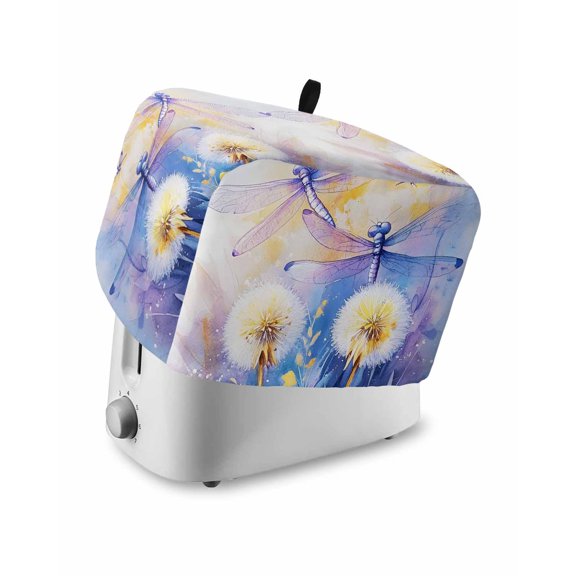 Fsddascl Purple Dragonfly Toaster Cover 2 Slice, Small Kitchen Appliance Covers, Spring Summer Floral Botanical Toaster Oven Cover with Loop, Bread Machine Cover Polyester Dust Cover Protection