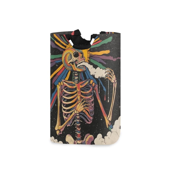 Yayeee Freestanding Laundry Hamper with Handle Collapsible Large Storage Basket for Clothes, Colorful Skeleton Sun