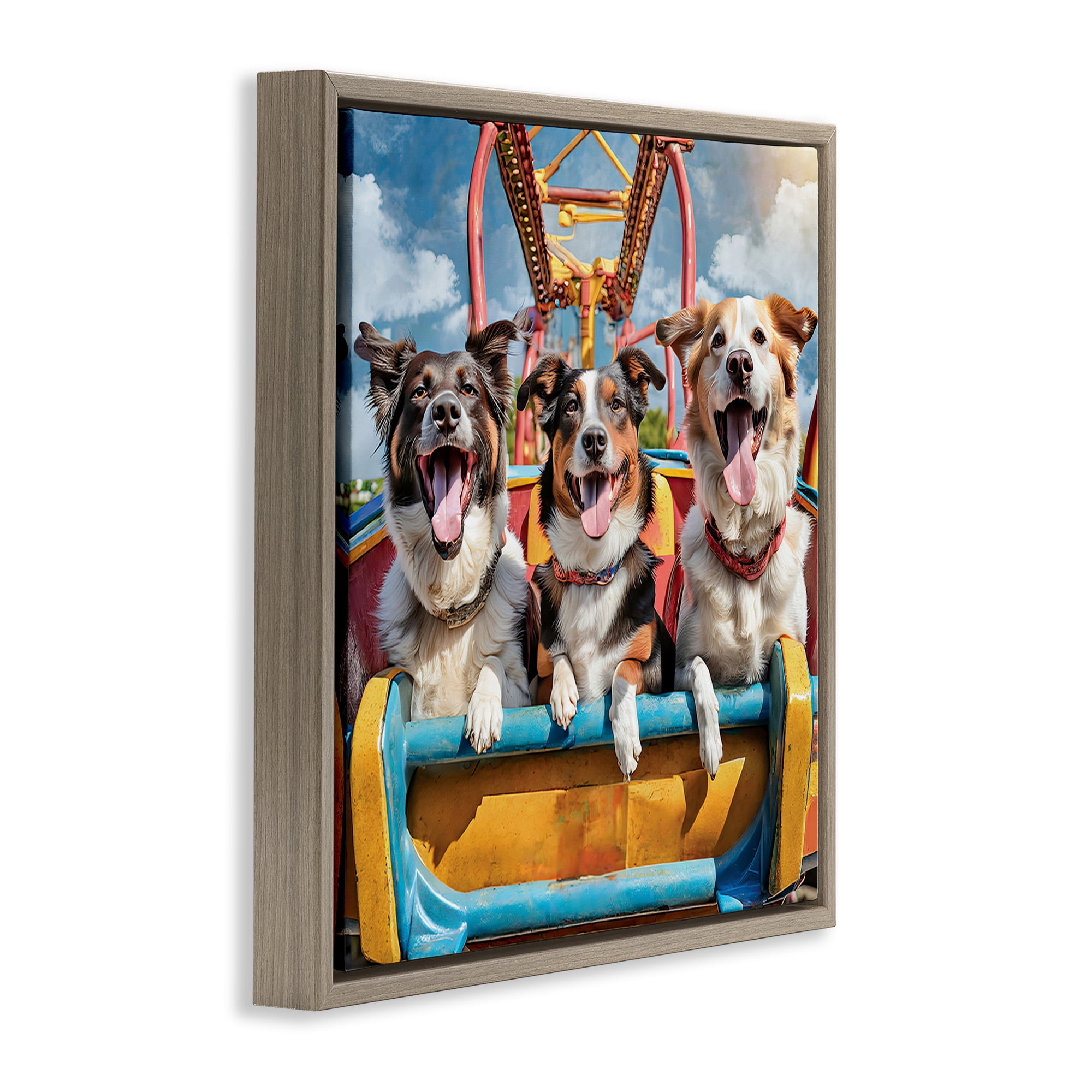 Stupell Industries Amusement Park Dogs Animals Painting Brown Floater Framed Canvas Art Print Wall Art, 18 x 18