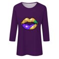 thumbnail image 4 of SOOMLON Mardi Gras Shirts Women Carnival Outfits Tuesday Party 3/4 Sleeve Tshirts Fancy Mask Print Tops Trendy Scoop Neck Shirts New Orleans Holiday Blouses 2025 Purple XL, 4 of 5
