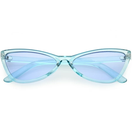 Translucent Retro Cat Eye Sunglasses Slim Arms Color Tinted Lens 57mm (Blue)