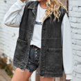 thumbnail image 4 of Baberdicy Puffer Vest Woman Fashion Casual Denim Vest Fashion Medium Long Coat Turn Down Collar Coat Sleeveless Denim Jacket Sweater Vest Grey, 4 of 7