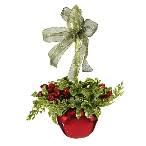Ganz Mistletoe Sleigh Bell - One Ornament 3.5 Inch, Metal - Kissing Krystal Ornament Kk323 Red