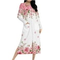 thumbnail image 3 of Aboser Women's Full Length House Coat Elegant Floral Printed Robes Soft Long Sleeve Pajama Dress Loose Zip Up Loungewear Cozy Casual Long Nightgown with Pockets, 3 of 9