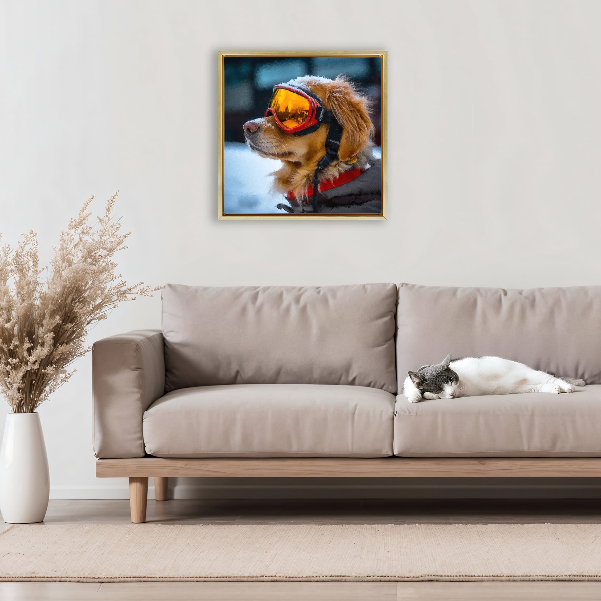 Stupell Industries Ski Goggles Dog Gold Framed Floater Canvas Wall Art, design by Sean Parnell