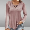 thumbnail image 2 of Lovskoo Long Sleeve Shirts for Women Spring Fall Trendy Button V-Neck Casual T-Shirt Top Solid Blouse Pink 2XL, 2 of 7