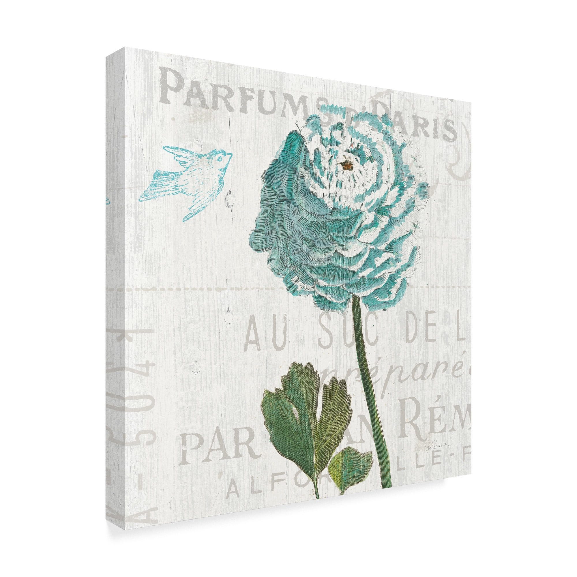 Trademark Fine Art 'Floral Messages on Wood II Blue' Canvas Art by Sue Schlabach