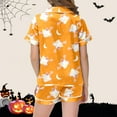thumbnail image 4 of Gelikeya Cute Pjs for Teen Girls Size 6-7 Halloween Pajamas Button Down Shirts Shorts 2pcs Outfits Halloween Nighie Gifts Preppy Pjs 2-13Y (Orange, 6-7 Years), 4 of 5