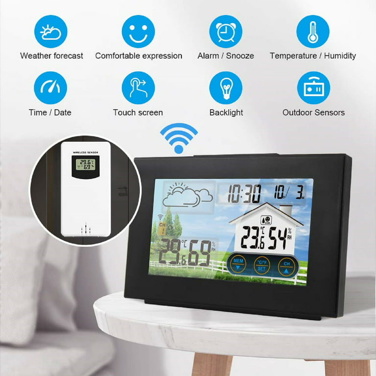 Weather Station Wireless Indoor Outdoor Thermometer, EEEkit Color Display  Forecast Station, Digital Thermometer Hygrometer Monitor with Atomic Clock