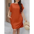 thumbnail image 4 of Burnt Orange Plus Size Solid Batwing Sleeve Shift Dress With Slanted Pockets, 4 of 5