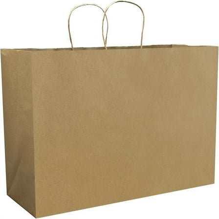 100Pcs Brown Paper Bags with Handles Bulk, 16x6x12 Inches,Large-sized Kraft Paper Shopping Bags&Gift Bags for Party Favors，Grocery Shopping & Retail，Reusable & Durable