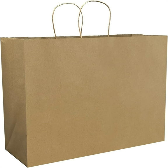 100Pcs Brown Paper Bags with Handles Bulk, 16x6x12 Inches,Large-sized Kraft Paper Shopping Bags&Gift Bags for Party Favors，Grocery Shopping & Retail，Reusable & Durable