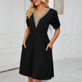 thumbnail image 4 of LEEYNEER Summer Dresses for Women 2024 Dresses Ladies Short Sleeve V-Neck Solid Color Pocket Makings Robe, 4 of 6