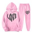 thumbnail image 2 of VBTAPA Womens Cute Sweatsuit 2 Piece Casual Sports Outfits Heart-Shaped Letter Print Hooded Sweatshirt and Jogger Sweatpants Set Teen Girls Y2K Tracksuit Today's Deals Pink XL, 2 of 4