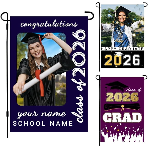 Custom Graduation Garden Flag with Name & Photo, Personalized Double-Sided Yard Banner for Senior Class, Outdoor Party or Home Decor, Peach Velvet Flag 12*18IN