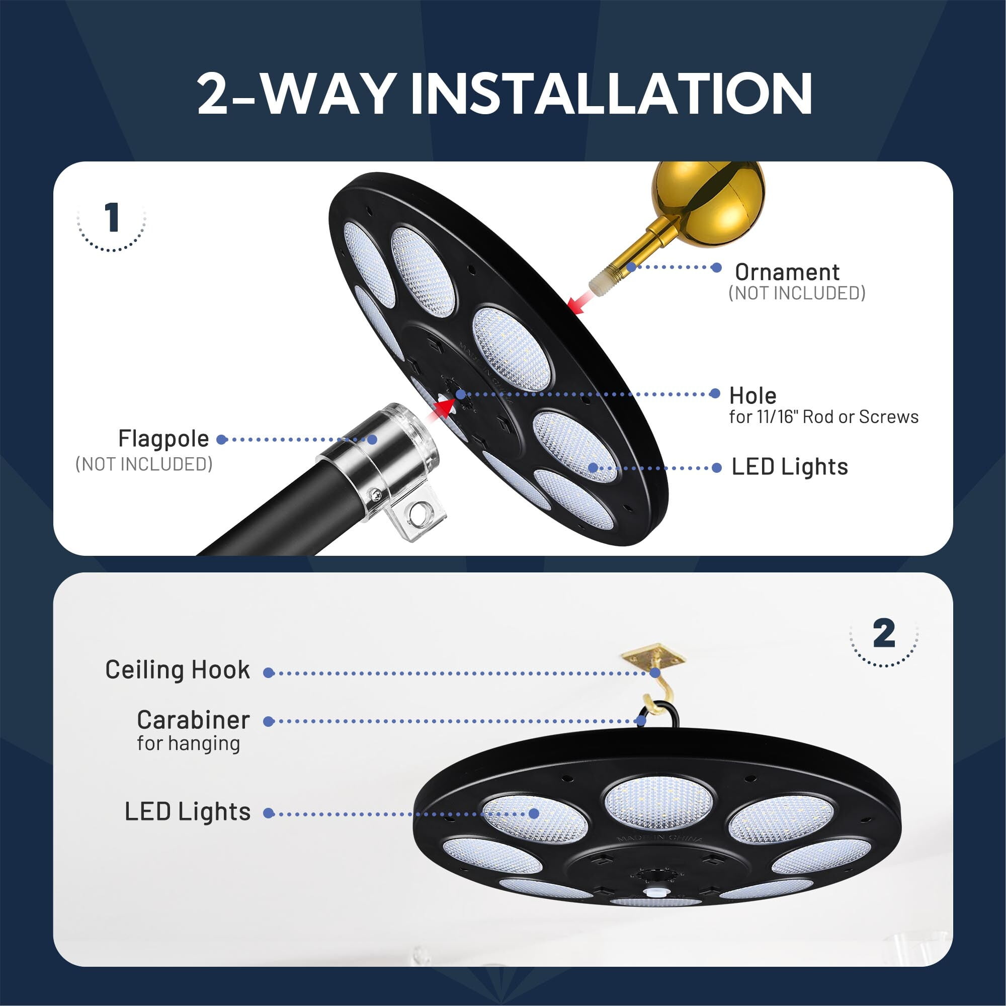 Yescom Bravery 20ft LED Solar Light Sectional Flag Pole Kit Aluminum Outside Inground with 3'x5' USA Flag Ball Top Black