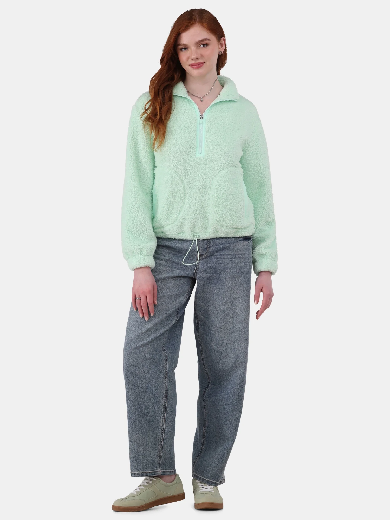No Boundaries Half Zip Plush Pullover with Pockets, Women's and Women's Plus