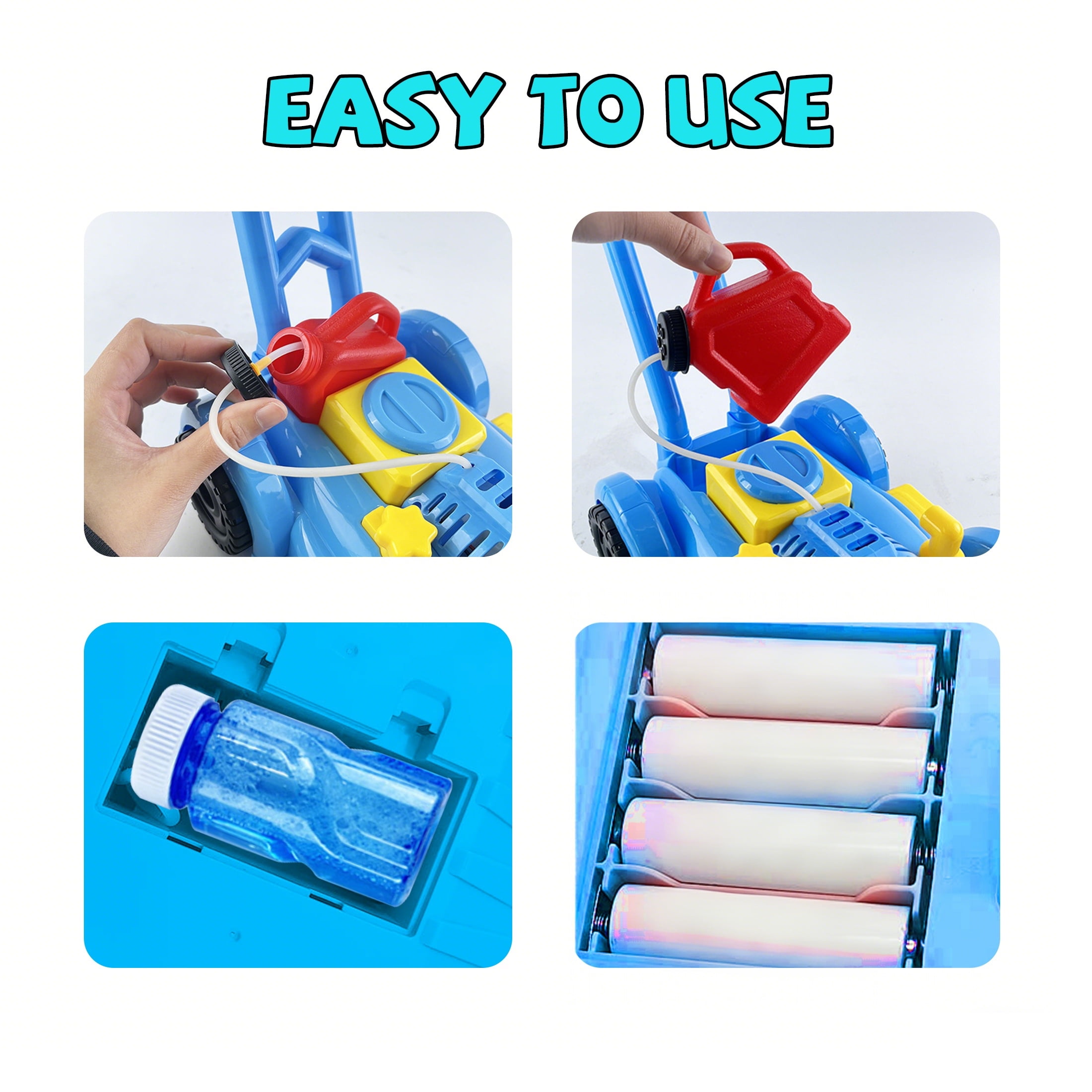Koppop Bubble Lawn Mower Toy for Toddlers - Outdoor Push Toy with Bubbles, Birthday Gift for Boys Girls, Summer Backyard Games, Preschool Kids Activity (Blue).