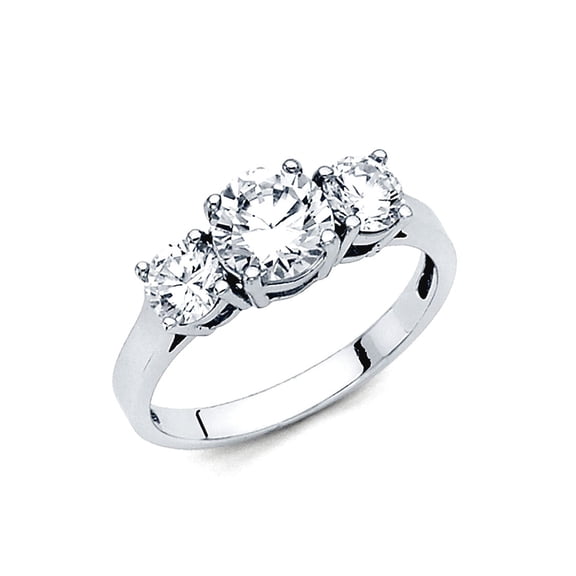 14k White Gold 2.5mm 1.0 Cttw Round Cubic Zirconia Three Stone Engagement Ring Size 7 Engagement Ring for Women