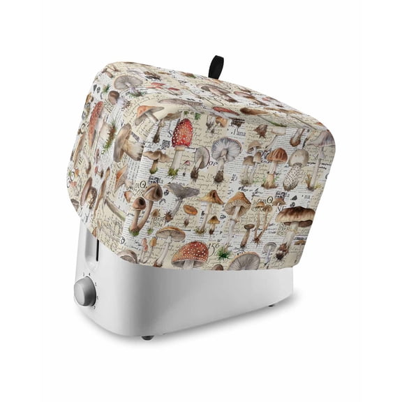 Plants Toaster Cover 2 Slice, Vintage Plants Red Brown Mushroom Bread Maker Cover Toaster Dust Cover with Pockets, Dust-Proof Cover for Kitchen Small Appliance 12x7.5x8in