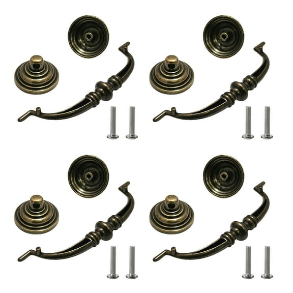 4Pieces Bronze Drop Bail Pulls for Shabby Elegant Dressers and Cabinets