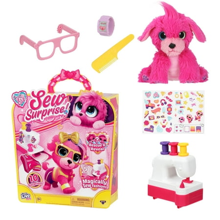 Little Live Pets, Scruff-a-Luvs Sew Surprise Pink, Rescue, Reveal & Groom a Mystery Puppy or Kitten, Reveal Outfits to Dress Your Pet With the Magic Sewing Machine, Toys for Kids, Ages 5+