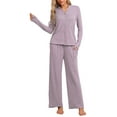 thumbnail image 2 of Pijamas de mujer Inspire Chic, conjuntos de pijama de manga corta con botones y pantalones, color morado, 2 of 6