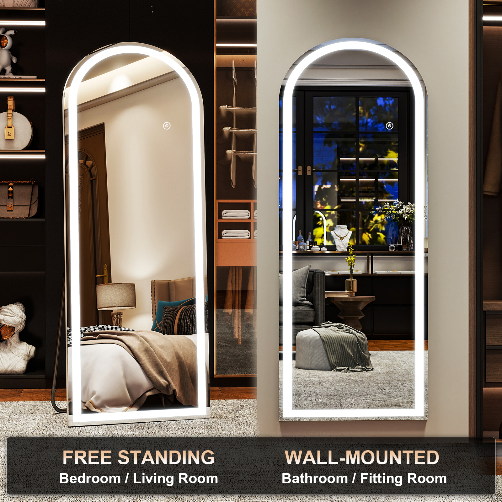 BEAUTYPEAK 21.1"x64" Full Length Standing Mirror with LED Lights,White