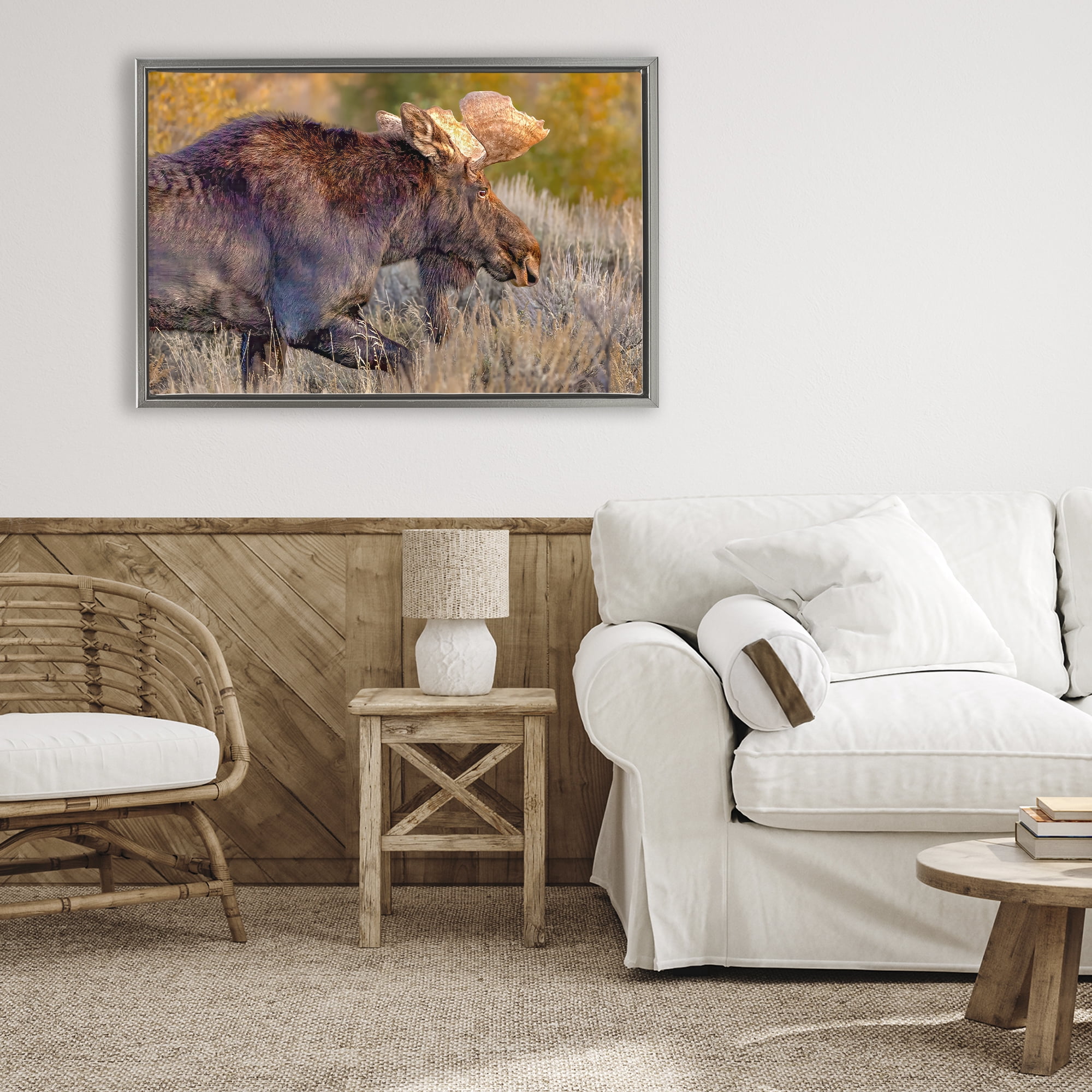 Stupell Industries Bull Moose At Dusk Gray Framed Floater Canvas Wall Art, design by Shelley Carlisle