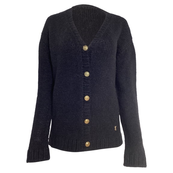 Pre-Owned Saint Laurent Embellished Button Cardigans in Black Wool