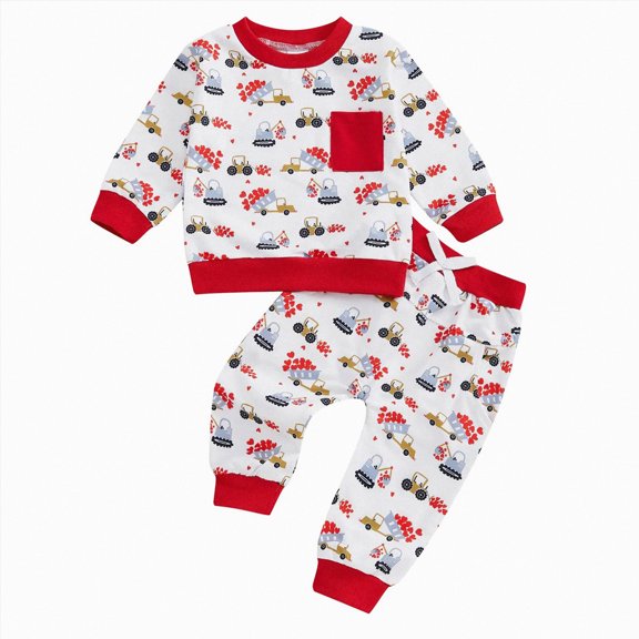 TOWED22 Baby Boy Clothes Print Graphic Long Sleeve Sweatshirt Jogger Pants Set Toddler Fall Winter Outfits