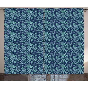 Ambesonne Flip Flop Curtains 2 Panel Set, Exotic Summer Design, 108" x 108", Seafoam and Night Blue