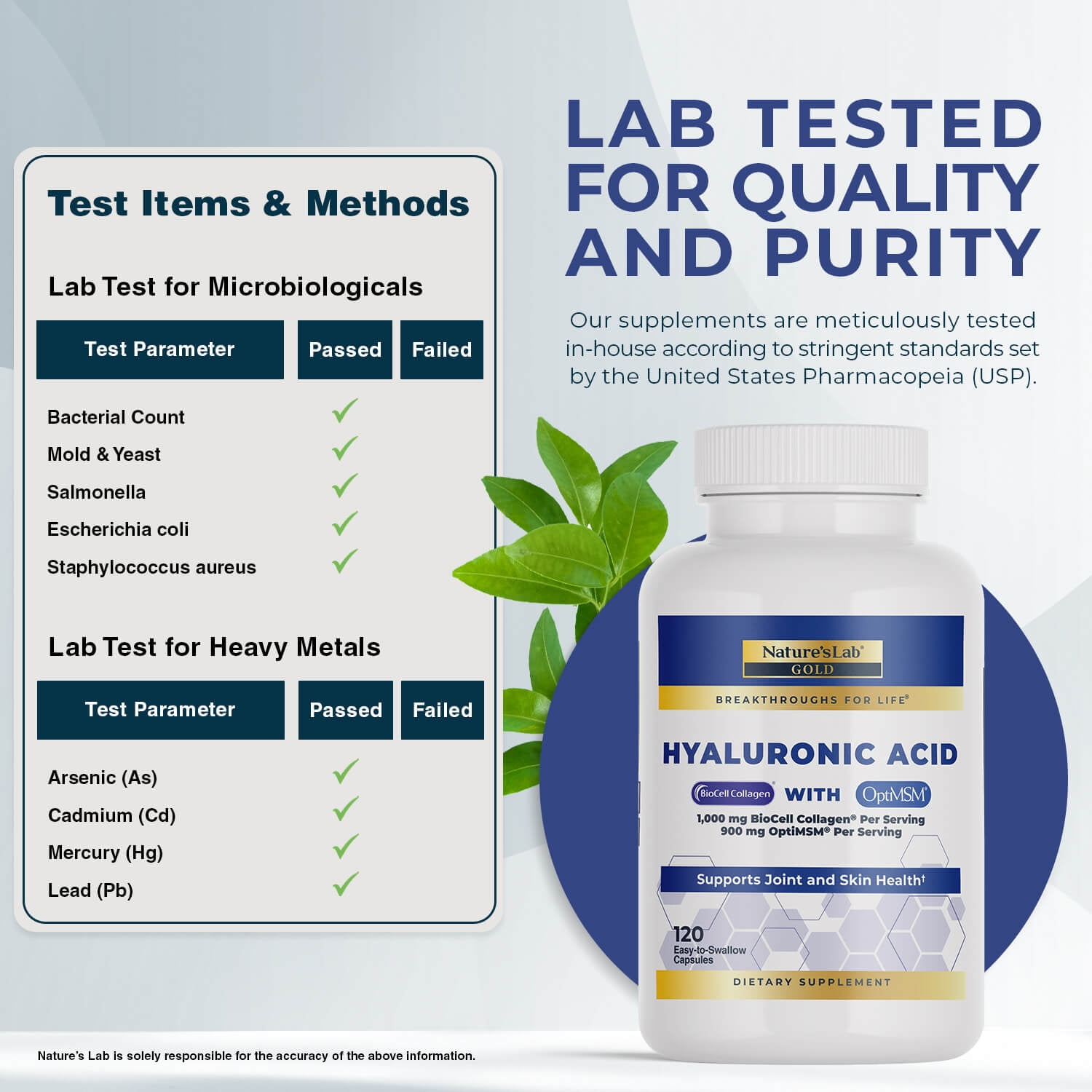 Nature's Lab Hyaluronic Acid with Biocell Collagen and MSM - 120 Capsules (40 Day Supply) - Skin Hydration, Joint Health*