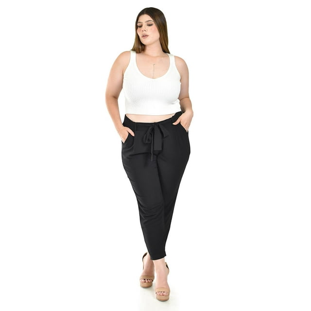 Pantalon con cinto Roman Fashion /Tallas Extras, 40126 (Negro) negro 38