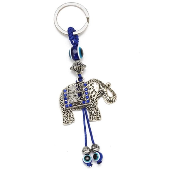 Lucky Elephant  Evil Eye Keychain – Blue Tassel Charm: 1CT