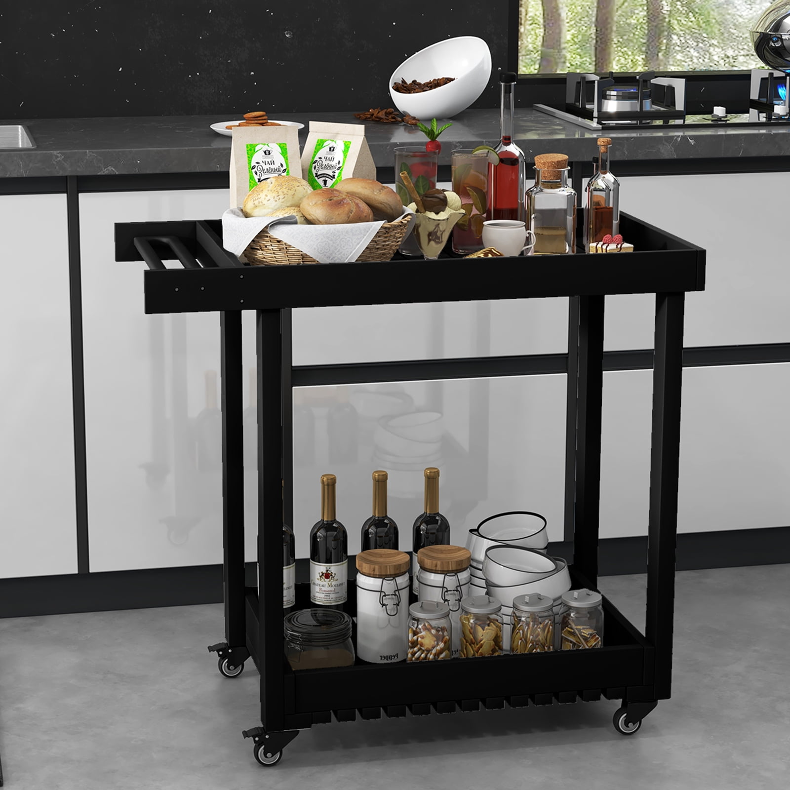 Rugerasy Service Utility Cart with Wheels,Compact and Utility Service Cart,Multipurpose Rolling 2-Tier Mobile Storage Organizer,for Home,Warehouse