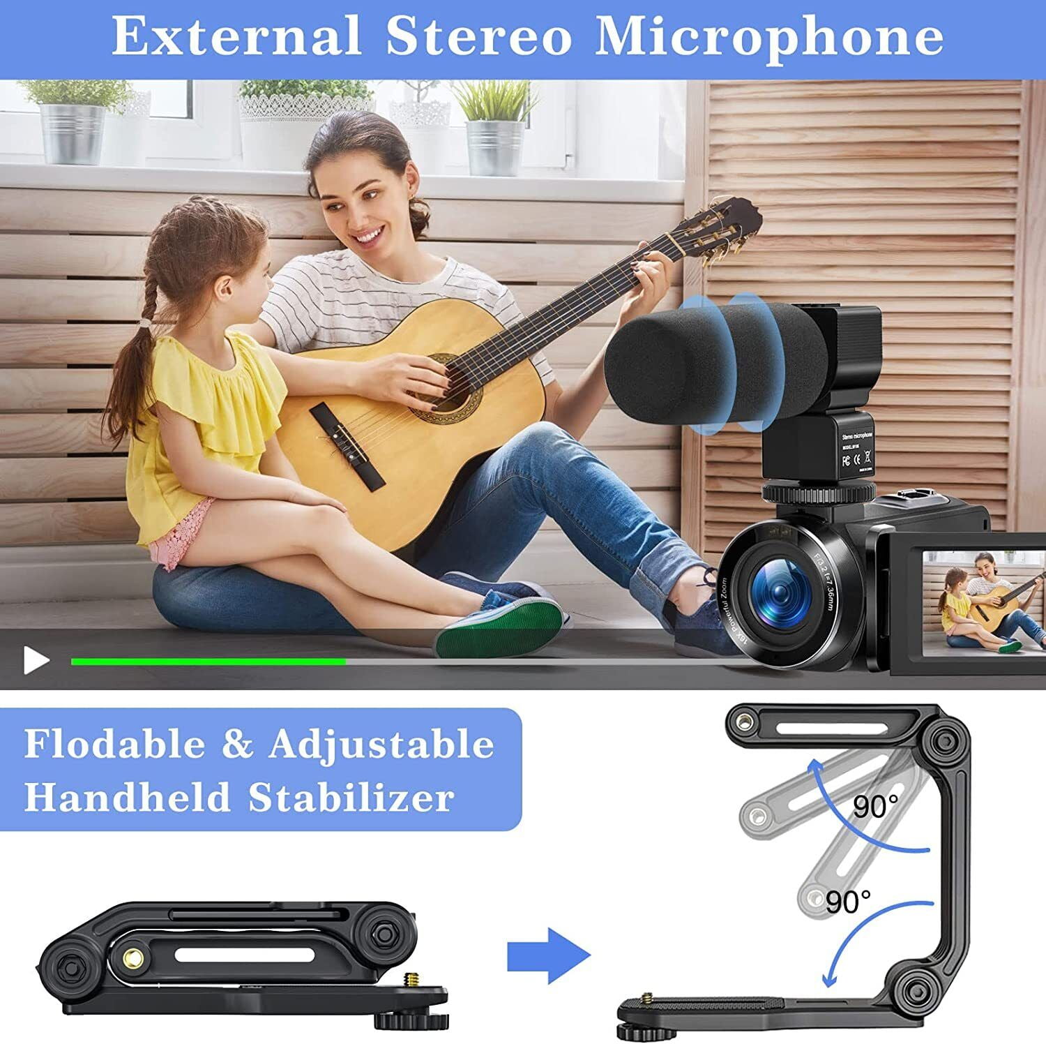 Video Camera Camcorder HD 1080P Digital Video Camera YouTube Live Stream Vlogging Recorder with Microphone