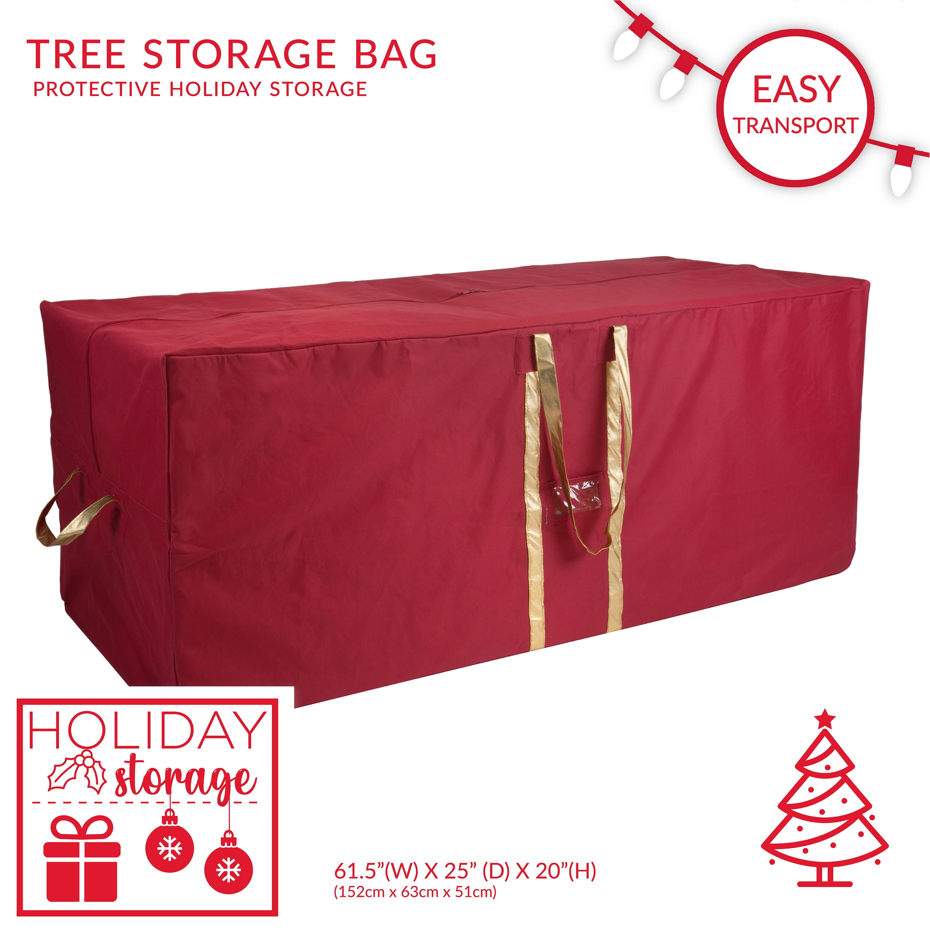Simplify The Holiday Collection Polyester Holiday Storage Tote with Wheeled Base, Red