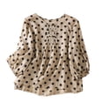 thumbnail image 2 of Qulqfy Short Sleeve Women's Blouses Cotton Linen Polka Dot Casual Crew Neck Button Down Khaki Spring Tie Summer Tops for Women 2026 M, 2 of 9