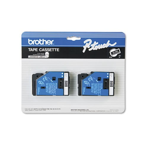 Brother P-Touch TC Tape Cartridges for P-Touch Labelers, 3/8'w, White on Black, 2/Pack