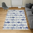 thumbnail image 2 of Sea Animals Turkish Area Rug, Monochrome Shark Illustration Fashion Maritime Illustration Aquatics, Soft Carpet for Living Room Decor with Distressed Look, 6.6' X 9.6', Blue Grey, by Ambesonne, 2 of 4