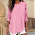 thumbnail image 3 of Tunic Tops for Women Loose Fit - Striped Crewneck Tees Roll Up Long Sleeve T Shirts Ladies Fall Winter Clothes (S, Pink), 3 of 6