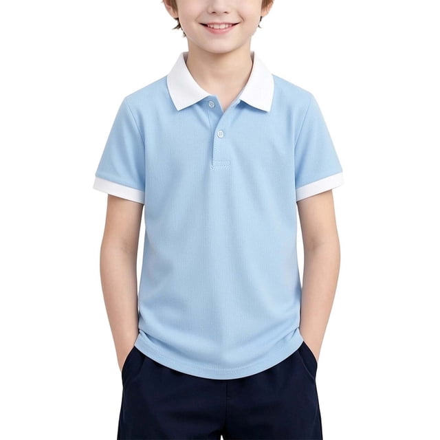 Odeerbi Camisas de Golf de Algodón de Niños Color Bloque de Cuello de Manga Corta Uniforme de La Escuela Camisas de Tenis