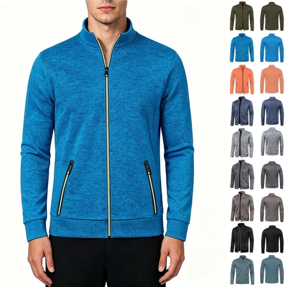 ClodeEU Men's Fleece Full Zip Stand Collar Lightweight Jacket,Long Sleeve Outerwear with Zipper Pockets,Big and Tall ,Size M-5XL