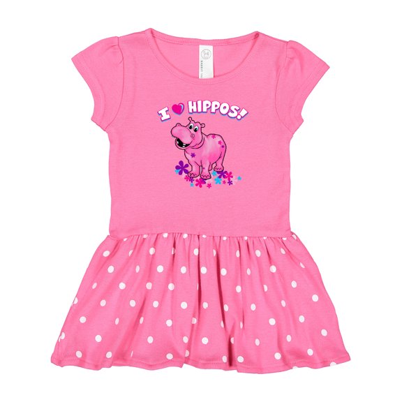 Inktastic I Love Hippos with Pink Hippo and Flowers Gift Baby Girl Dress