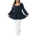 thumbnail image 2 of Agnes Orinda Plus Size Blouses for Women Scoop Neck Long Sleeve Peplum Knit Top 4X Dark Blue, 2 of 6